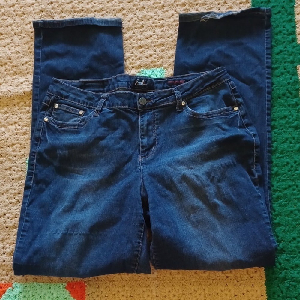 Earl Jean Womens Jeans Straight Leg Blue Denim Stretch bejeweled sz 16